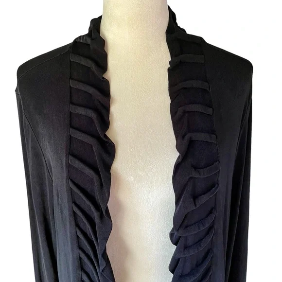 Chico’s Travelers Open Front Black Ruffle Cardigan Jacket Sweater Women Sz 3 XL - Picture 4 of 7